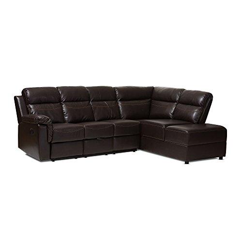 Baxton Studio Fabienne Dark Brown Faux Leather 2 Piece Sectional with Recliner & Storage Chaise, Brown