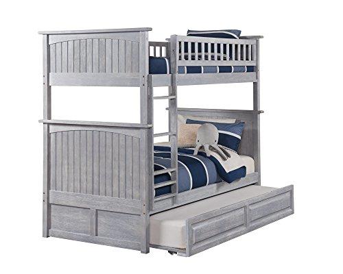Atlantic Furniture AB59138 Nantucket Bunk Bed with Twin Size Raised Panel Trundle, Twin/Twin, Driftwood