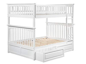 Atlantic Furniture AB55522 Columbia Bunk Bed with 2 Raised Panel Bed Drawers, Full/Full, White