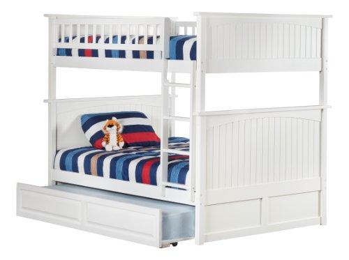 Atlantic Furniture AB59532 Nantucket Bunk Bed with Twin Size Raised Panel Trundle, Full/Full, White
