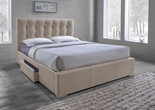 Baxton Studio CF8498-King-Brown Sarter Contemporary Grid-Tufted Fabric Upholstered Storage Bed with 2 Drawers, King, Light Brown
