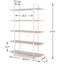 Load image into Gallery viewer, Budget homissue 5 shelf modern style bookshelf light oak shelves and white metal frame display storage rack for collection 70 0 inch height