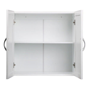 Shop here white wall mounted wooden kitchen cabinet bathroom shelf laundry mudroom garage toiletries medicines tools storage organizer cupboard unit ample storage space solid construction stylish modern design
