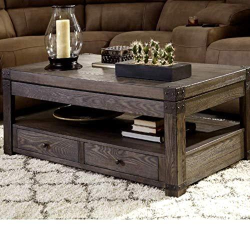 End Beside Coffee Table Nightstand w/Storage Drawer, Lift Top Grayish Brown Rectangle Modern Contemporary Coffee Table & E-Book