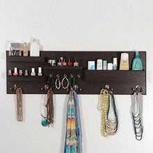 Load image into Gallery viewer, On amazon woodymood professional wall organizer shelf key hooks coat hooks mail pocket ledges w 37 l 3 7 h 12 dark brown