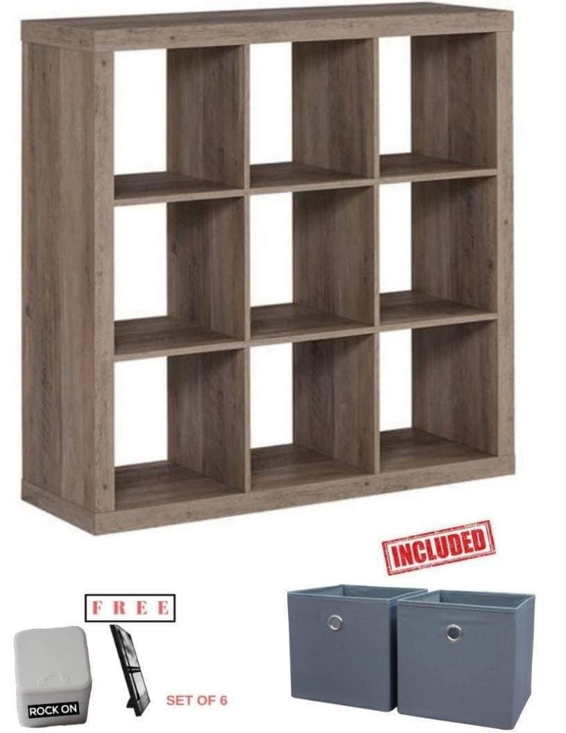 Discover the best better homes and gardens 9 cube organizer storage bookcase bookshelf rustic gray finish with set of 2 bins included and extra free