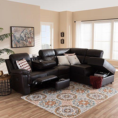 Baxton Studio Roland 2 Piece Faux Leather Reclining Sectional in Brown