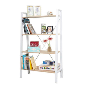 Save dporticus 2 set 4 tier modern ladder bookshelf free standing open bookcase storage shelf units display stand oak white 31 4 l x13 w x52 5 h