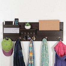 Load image into Gallery viewer, Online shopping woodymood professional wall organizer shelf key hooks coat hooks mail pocket ledges w 37 l 3 7 h 12 dark brown