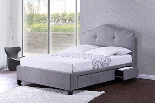 Baxton Studio BBT6329-Queen-Grey Armeena Linen Modern Storage Bed with Upholstered Headboard, Queen, Grey