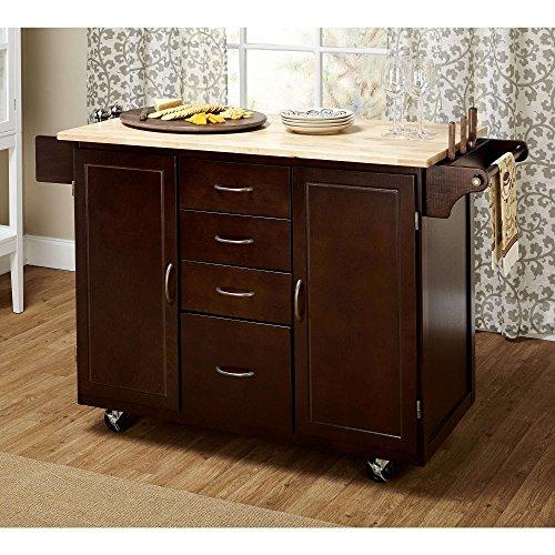 Contemporary Mobile Kitchen Island Rolling Wood Cart 4-Storage Drawers and 2-Cabinets Adjustable Shelf Espresso Finish