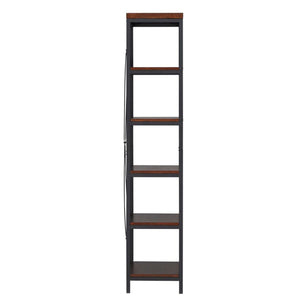 Great modhaus living industrial rustic style black metal frame 6 tier 26 inches horizontal bookshelf storage media tower dark brown finish living room decor includes pen 26 inches wide