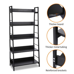 Top rated 5 shelf ladder bookcase industrial bookshelf wood and metal bookshelves plant flower stand rack book rack storage shelves for home decor