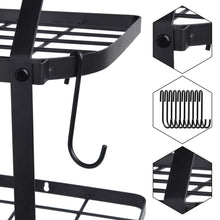 Load image into Gallery viewer, Organize with geekdigg 29 5 inch wall mounted pot rack storage shelf with 2 tier 10 hooks included kitchen pot racks hanging storage organizer black