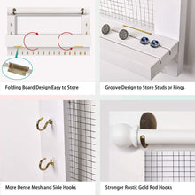 Load image into Gallery viewer, Buy now viefin white wall mounted mesh jewelry organizer wooden earring bracelet holder with shelf hanging hooks for necklace chic wall decorwhite improved