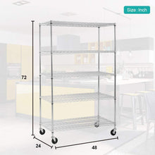 Load image into Gallery viewer, Best seller  5 wire shelving unit steel large metal shelf organizer garage storage shelves heavy duty nsf certified height adjustable commercial grade rack 5000 lbs capacity on 4 wheels 24d x 48w x 72h zinc