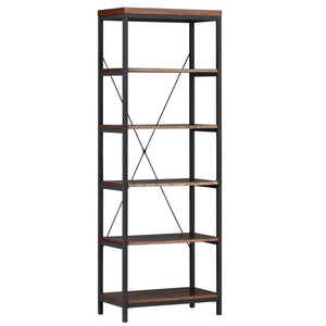 Latest modhaus living industrial rustic style black metal frame 6 tier 26 inches horizontal bookshelf storage media tower dark brown finish living room decor includes pen 26 inches wide