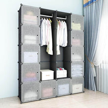 Load image into Gallery viewer, Get simpdiy space saving multifunction sturdy plastic storage organizer shelves bookshelf plastic portable wardrobe black 12 2 cubes 2 rods 144x36x180cm 57x13x71in