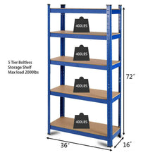 Load image into Gallery viewer, Amazon best tangkula metal storage shelves heavy duty steel frame 5 tier organizer high weight capacity with adjustable shelves multi use storage rack for home office garage storage metal shelf 36lx72h 4