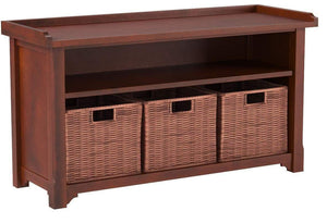 Buy winsome wood milanwood storage bench in antique walnut finish with storage shelf and 3 rattan baskets in antique walnut finish