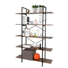 Load image into Gallery viewer, Order now cocoarm 5 tier vintage industrial rustic bookshelf wall mountable bookcase in wood and metal ladder shelf for living room or office organizer storage bookshelf