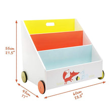 Load image into Gallery viewer, Amazon best labebe kid bookshelf wood small book storage for 1 5 year old 3 shelf bookcase for bedroom book display case white for girl boy 3 tier mobile bookrack with wheels low square book cabinet fox