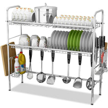 Load image into Gallery viewer, Home stainless steel sink drain rack storage shelf dish rack cutting board knife chopstick holder kitchen shelves multi style optional color silver design b double slot