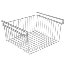 Load image into Gallery viewer, Home mdesign household metal under shelf hanging storage organizer bin basket for organizing kitchen pantry cabinets cupboards shelves multipurpose vintage modern farmhouse grid style large chrome