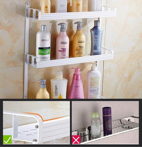 Order now 2 layer space aluminum bathroom corner shelf shower caddy shampoo soap cosmetic storage basket kitchen spice rack holder organizer with towel bar and hooks rectangle double