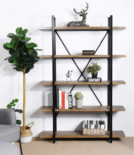 Load image into Gallery viewer, Try framodo 5 shelf open vintage industrial bookshelf rustic wood and metal 5 tier bookcase for home office organizer and display shelves