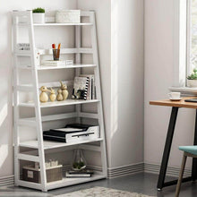 Load image into Gallery viewer, Shop here tribesigns 5 tier bookshelf modern bookcase freestanding leaning ladder shelf ample storage space for cd books home decor white