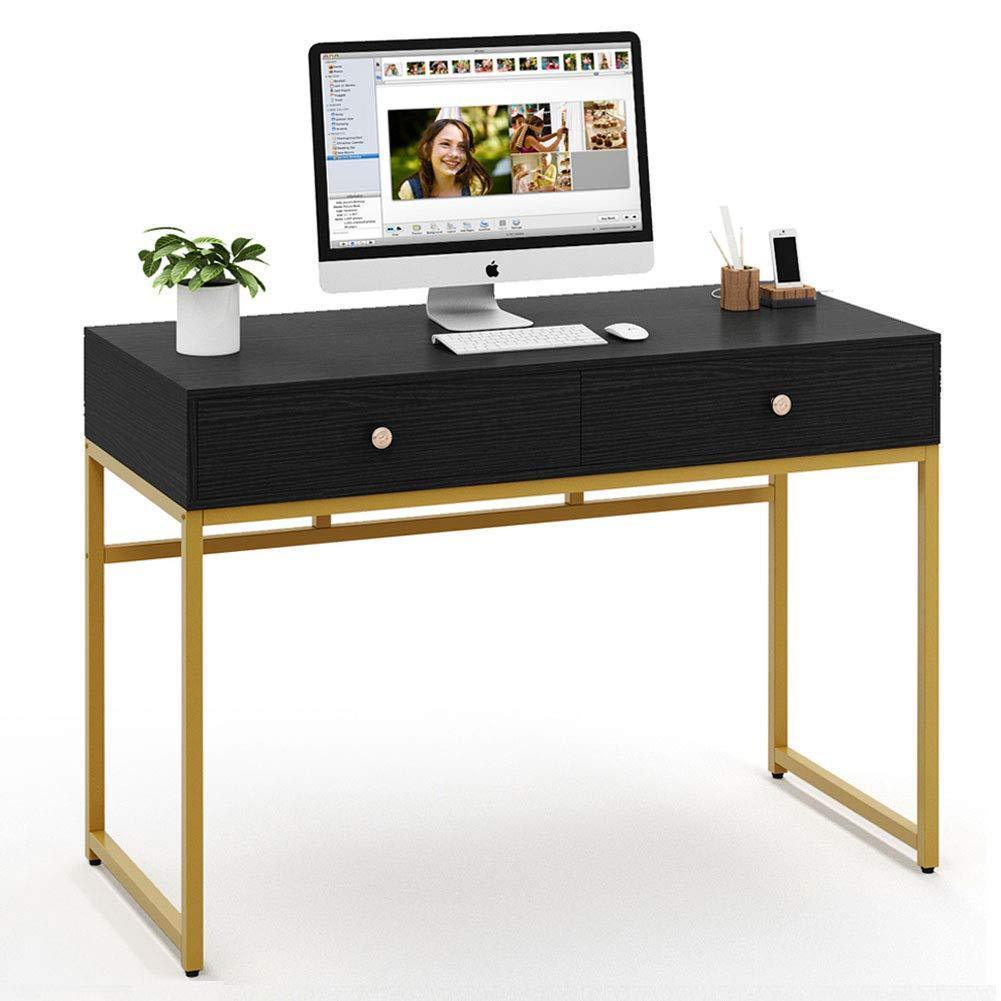 Tribesigns Computer Desk, Modern Simple Home Office Gold Desk Study Table Writing Desk Workstation with 2 Storage Drawers, Makeup Vanity Console Table (47 inch, Black)