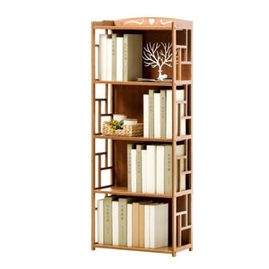 On amazon qiangda floor bookshelf student bookcase childrens bedroom bamboo file shelves magazine rack simple style 2 tiers 3 tiers 4 tiers optional size 70 x 30 x 135cm