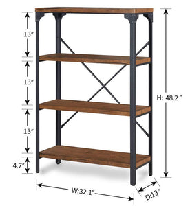 Order now homissue 4 shelf vintage style bookshelf industrial open metal bookcases furniture etagere bookcase for living room office brown 48 2 inch height