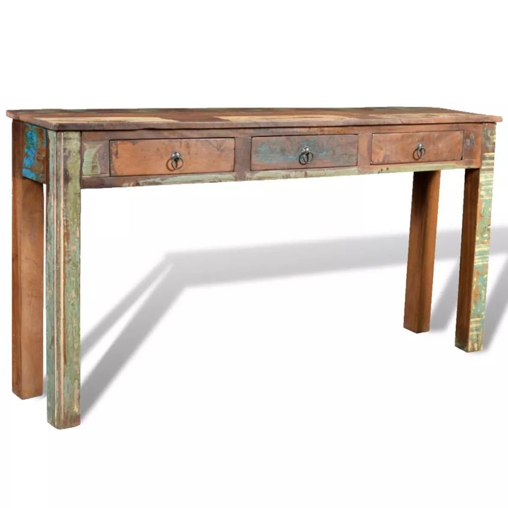Festnight Rustic Console Table with 3 Storage Drawers Reclaimed Wood Sideboard Handmade Entryway Living Room Home Furniture 60