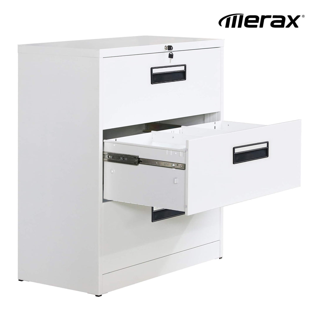 Merax lateral File Cabinet 2 Drawer Locking Filing Cabinet 3 Drawers Metal Organizer with Heavy Duty Hanging File Frame for Legal & Business Files Office Home Storage