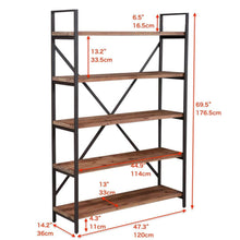 Load image into Gallery viewer, Home care royal vintage 5 tier open back storage bookshelf industrial 69 5 inches h bookcase decor display shelf living room home office natural solid reclaimed wood sturdy rustic brown metal frame