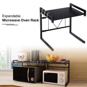 Select nice gemitto microwave oven rack expandable carbon steel microwave shelf kitchen counter shelf 2 tiers with 3 hooks 55lbs weight capacity 40 60x36x42cm 15 8 23 6x14 2x16 5 black