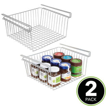Load image into Gallery viewer, Shop here mdesign household metal under shelf hanging storage organizer bin basket for organizing kitchen pantry cabinets cupboards shelves vintage modern farmhouse grid style large 2 pack chrome