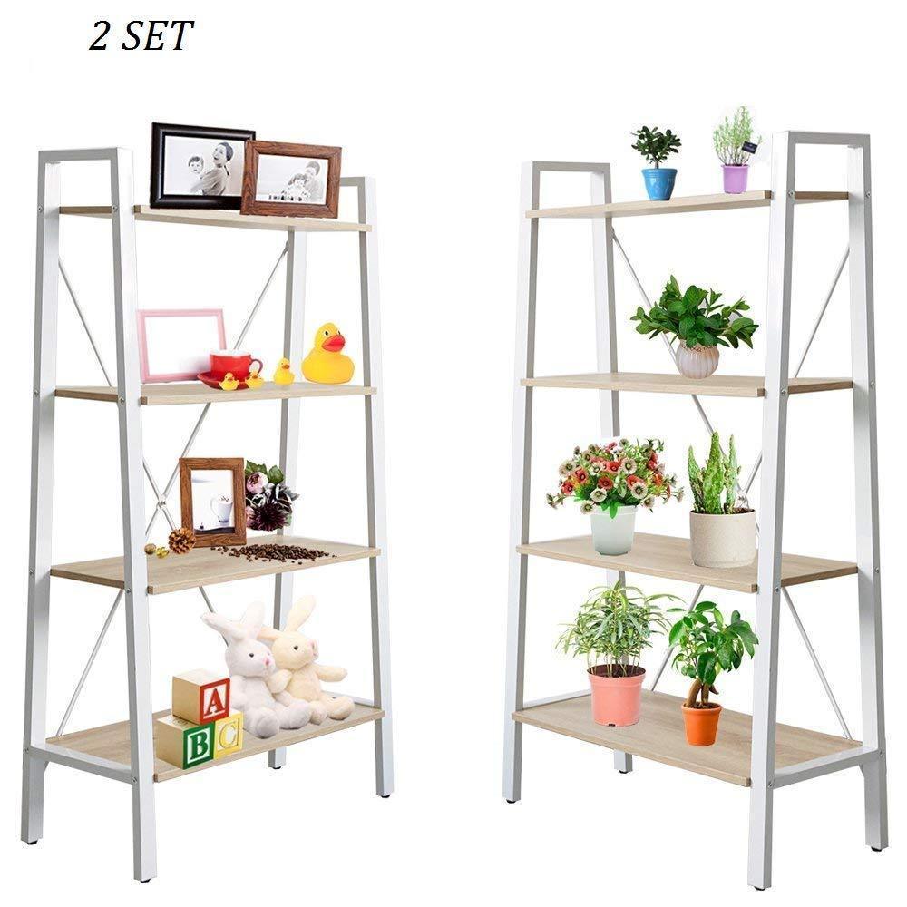 Order now dporticus 2 set 4 tier modern ladder bookshelf free standing open bookcase storage shelf units display stand oak white 31 4 l x13 w x52 5 h