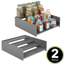 Load image into Gallery viewer, Purchase mdesign plastic kitchen spice bottle rack holder food storage organizer for cabinet cupboard pantry shelf holds spices mason jars baking supplies canned food 4 levels 2 pack charcoal gray