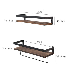 Amazon y me bathroom storage shelf wall mounted set of 2 rustic wood floating shelves with removable towel bar perfect for kitchen bathroom carbonized brown