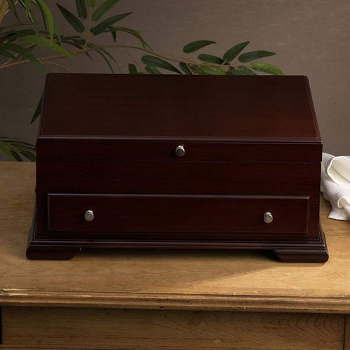 Dark Walnut Flatware Storage Chest Complement any decor, Chest measures 6.75 inches high x 16 inches wide x 11.75 inches deep