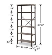 Load image into Gallery viewer, Online shopping hombazaar 6 tier tall bookshelf vintage industrial metal bookcase display rack and storage organizer for living room grey oak