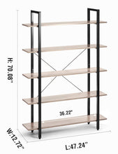 Load image into Gallery viewer, Budget oraf bookshelf 5 tier 47lx13wx70h inches bookcase solid 130lbs load capacity industrial bookshelf sturdy bookshelves with steel frame assemble easily storage organizer home office shelf wood grain