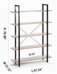 Budget oraf bookshelf 5 tier 47lx13wx70h inches bookcase solid 130lbs load capacity industrial bookshelf sturdy bookshelves with steel frame assemble easily storage organizer home office shelf wood grain
