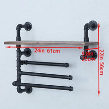 Load image into Gallery viewer, Amazon best industrial towel rack with 3 towel bar 24in rustic bathroom shelves wall mounted farmhouse black pipe shelving wood shelf metal floating shelves towel holder iron distressed shelf over toilet