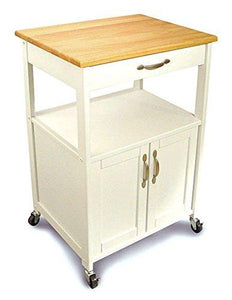Contemporary White Wood Kitchen Storage Trolley Rolling Cart with Single Storage Drawer and Cabinet