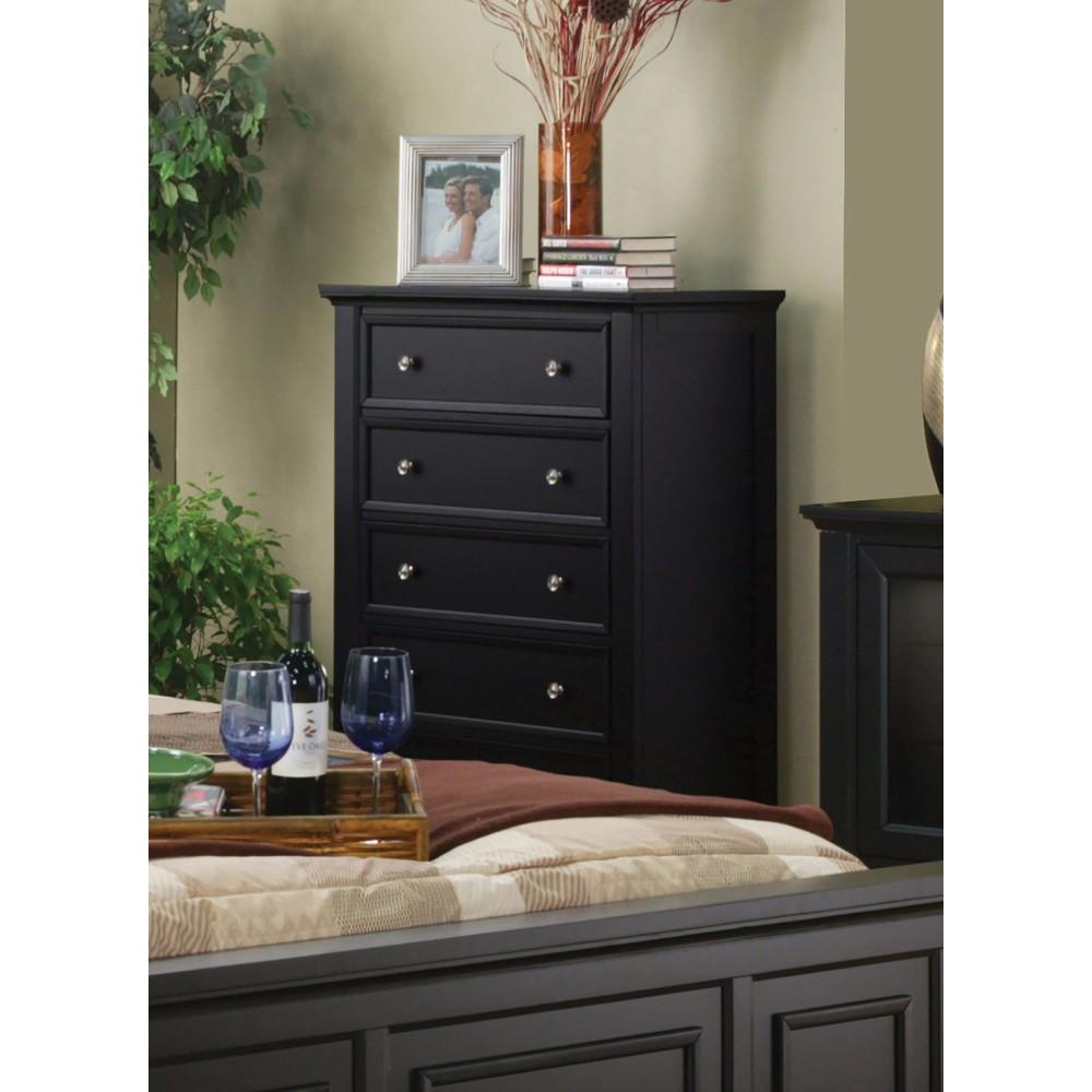 Capacious Wooden Chest With 5 Storage Drawers, Black