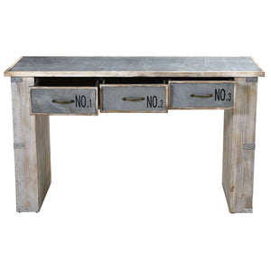 32" Industrial White Wash Wood and Metal Desk
